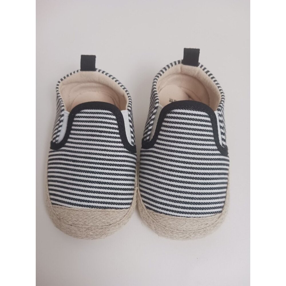 ddBBRw Black Striped Beige Slip-On Infant Girl Shoe Size 12-18mths